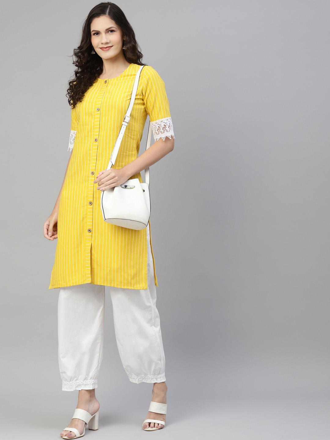 Off-White Solid Lace Frill Pure Cotton Afgan Salwar